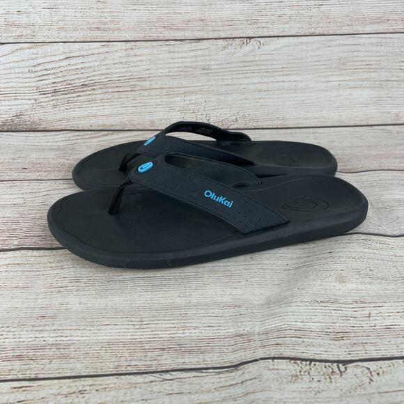 OluKai Ki\'i Mens Sz 11 Beach Flip Flops Sandals Black main image 2